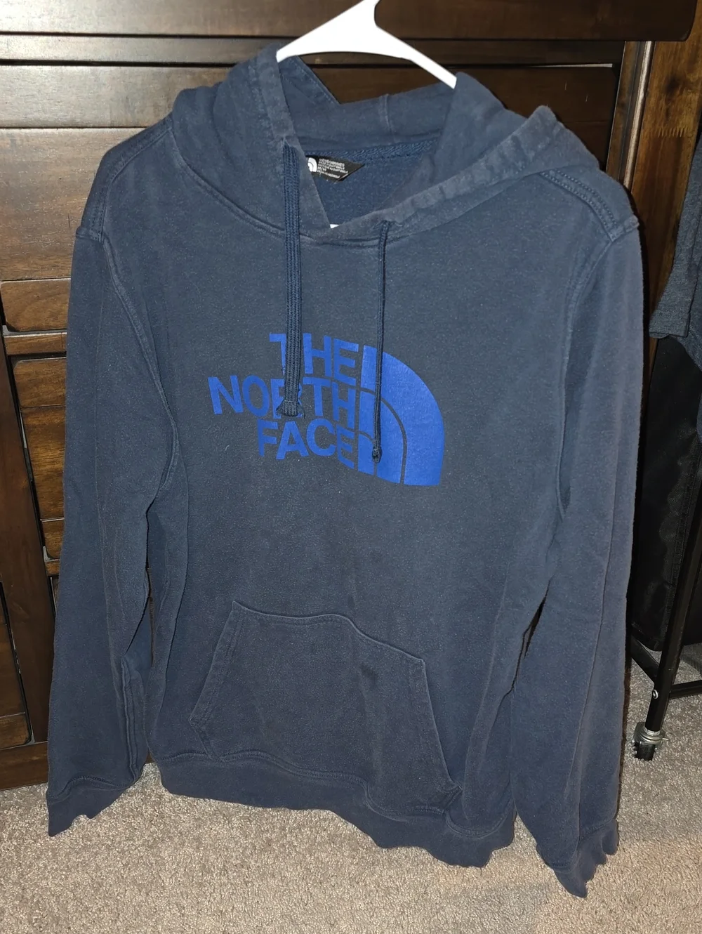 The North Face Men's Dark Navy Pullover Hoodie with Bright Blue Logo